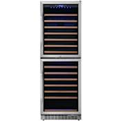 EdgeStar 142 Bottle 24" Built-In or Free Standing Dual Zone Double Door Wine Cooler with LED lighting and Door Lock Stainless Steel